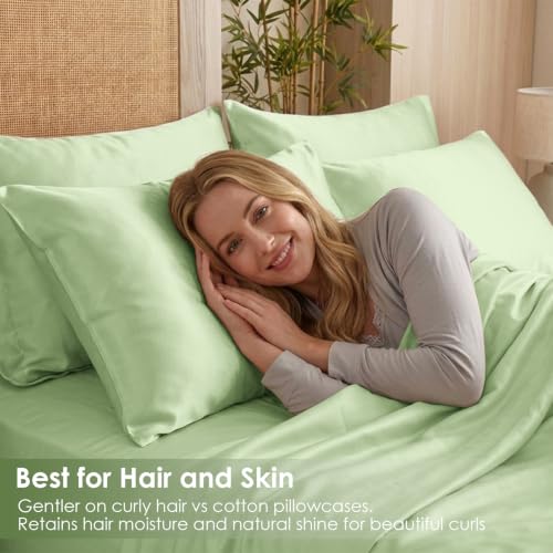 Image of MICORAL Queen Sheet Set, Rayon Derived from Bamboo Cooling Sheets for Queen Size Bed Set, Breathable & Soft, Deep Pocket Up to 16 inch, Hotel Luxury Silky Bedding for Hot Sleepers, Sage Green