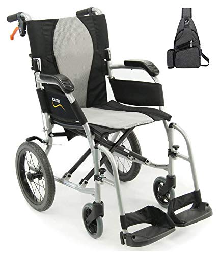 Karman S-2512 Aluminum ErgoFlight Ultra Lightweight Transport Wheelchair S-2512F18S-TP, Fixed Armrests with Concave Arm Pads 18