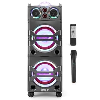 Pyle Enceinte Sono Bluetooth Portable 2000 W – Système PA Actif Sur Roues, Micro Inclus, Éclairage LED Festif, USB/SD/AUX/FM Radio, Lecteur Carte SD, Entrée RCA