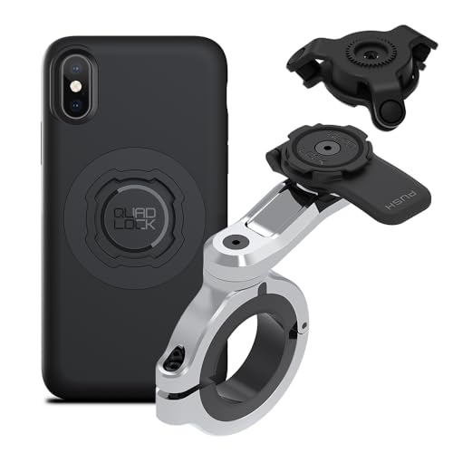 Image of Quad Lock Motorcycle Handlebar Phone Mount PRO Chrome - Large with Vibration Dampener and MAG Phone Case for iPhone X /XS