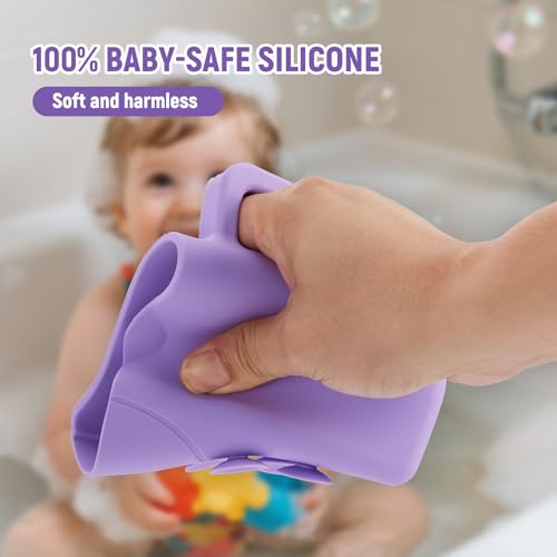 Image of Baby Bath Rinse Cup with Suctions, 100% Food Grade Silicone, Rinser to Wash Hair and Body with Easy Grip Handle
