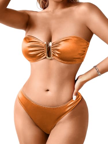 Sexy Bandeau Bikini, Glossy Satin, U Wire, Shimmer Swimsuit