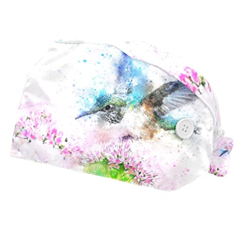 Chapeau de travail respirant JDEZ lot de 2 casquettes bouffantes motif oiseau et fleur