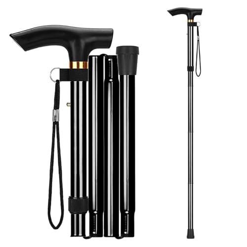 Walking Stick, Adjustable Folding Walking Sticks for Women and Men, Walking Cane for Elderly Or Disabled, Folding Adjustable Height, Non-Slip Rubber Tip, Wrist, Left Or Right Handed