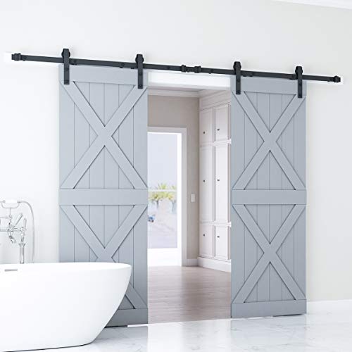 Genius Iron 10FT Double Barn Door Hardware, Classic Design Standard Track with Upgraded Nylon Bearings, for 30in Wide Sliding Door Panel, Easy Installation"Basic J"