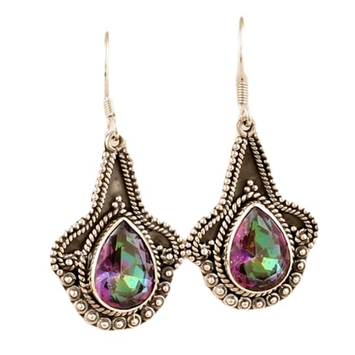 Boucles d'oreilles topaze mystique anti irritation en argent 925 poire