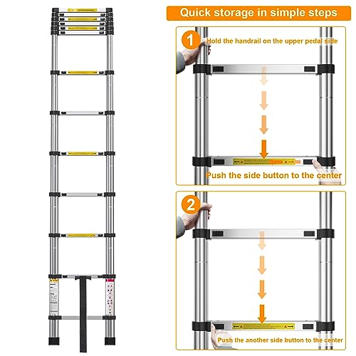 12.5FT Telescoping Ladder- Multi-Purpose Aluminum Extension Ladder Adjustable Compact Ladder for Household, RV, Outdoor, 330lbs Max Capacity… - Image 7
