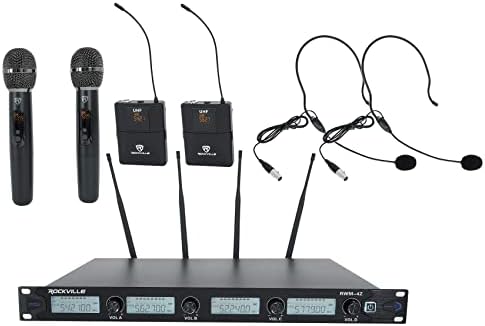 Rockville RWM-4Z Quad Wireless UHF Handheld/Headset Microphone System 20 Channel, Black