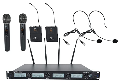 Rockville Rwm-4Z Quad Wireless Uhf Handheld/Headset Microphone System 20 Channel, Black #TOP4