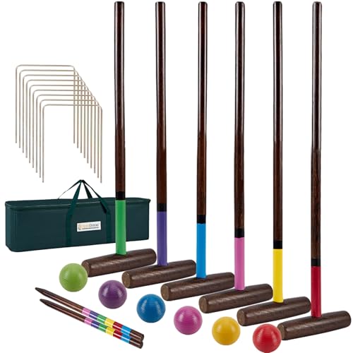 SpexDarxs Six Player Croquet Sets, 32’’ Croquette Set with Premium Wooden Mallets|Colored Balls|Wickets|Stakes| Carrying Bag, Outdoor Lawn Backyard Game for Teenager Adult Family