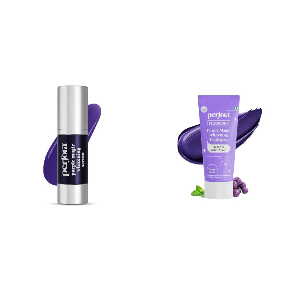 Perfora Purple Teeth Whitening Toothpaste Serum | Color Corrector Purple Toothpaste | Tooth Stain Removal | Enamel Safe & Effective Teeth Whitener | Apple Peach Flavor - 30 Millilitre-image-19