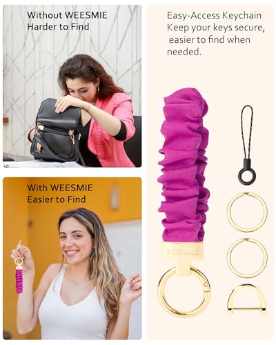 Image of WEESMILE Scrunchie Keychain Wristlet for Car Key Chain with D Key Ring