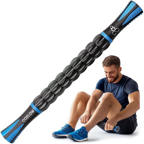 Muskelroller-Stick – Blau – Körpermassagegerät mit 9 Rollen und rutschfesten Griffen für Tiefengewebsmassage und maximale Muskelregeneration – von Cozlow