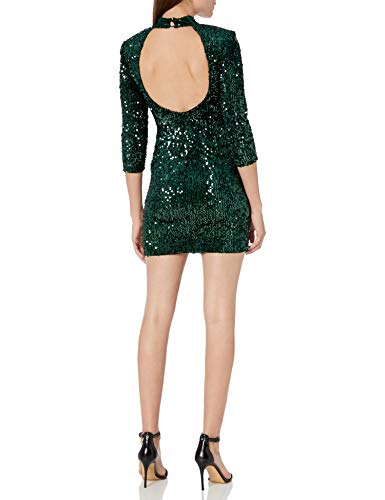 Donna Morgan Women's Stretch Velvet Sequin Mock Neck Mini Dress, Green, 10 #TOP2