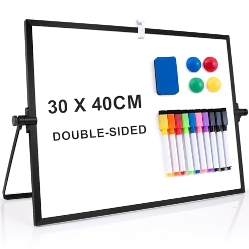 Magnetic Whiteboard Abwischbar für Schreibtisch,Magnetische tragbare doppelseitig beschreibbar Staffelei Whiteboard (30 x 40 cm- Schwarz)