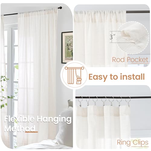 Image of BGment Linen Curtains 36 Inch Length for Small Window Over Sink | Half Drapes Natural Semi Sheer Treatments with Rod Pocket for Kitchen Bathroom Decor, 2 Panels Set, 30 X 36 Inch