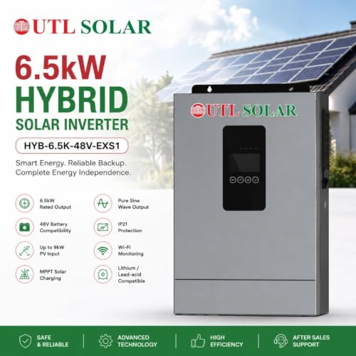 Image of UTL ECO-X 6.5kW 48V Hybrid Solar Inverter | Pure Sine Wave | MPPT Solar Charge Controller | Supports Lithium & Lead-Acid Batteries | 9kW PV Input | LCD Display | Wi-Fi Monitoring