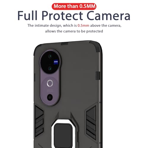 Image of Pikkme D5 Tough Armor Bumper Case | 360 Protection Case | Ring Holder Stand Back Cover for Vivo V40 5G / V40 Pro 5G / T3 Ultra 5G (Black)