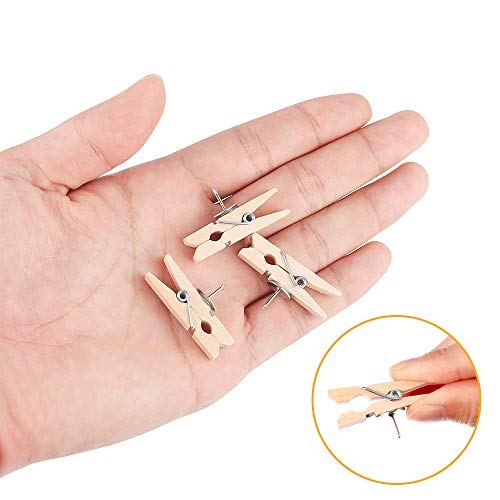 Kissral 50Pcs Push Pins with Wooden Clips, Wooden Pegs with Pushpins, Paper Clips with Pins Drawing Pins Thumbtacks 35x7mm for Cork Boards Notice Board Map Drawing Pictures Hanging Natural