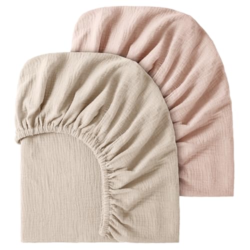 Image of Fitted Crib Sheet, 100% Organic Cotton Crib Sheet for Standard Crib and Toddler Mattresses 28"x 52", Soft and Breathable, Fog & Blush