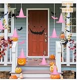 Whaline 14Pcs Witch Theme Party Pink Witch Hat with 109 Yards Hanging Rope 32Pcs 3D Bat Stickers Scary Witch Cap Halloween Hanging Decoration for Witch and Princess Party Decoration