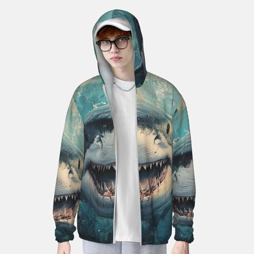 UPF 50+ Sun Protection Hoodie Long Sleeve Ocean Shark Sun Shirt Rash Guard Fishing Shirts for Men4