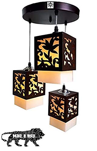 Whiteray Wooden Square Leaf Design Triple Hanging Light