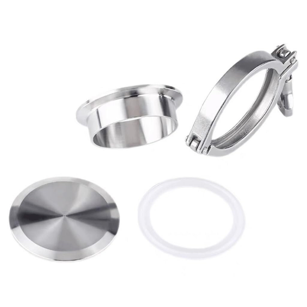 Zestaw tri-clamp sanitarnych ze stali nierdzewnej 304 – tuleja spawana, zaślepka, zaciski i uszczelka silikonowa do rur 19–168 mm(102mmx119)