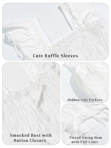 Rolanko Tween Girls Summer Dress Ruffle Sleeve Smocked A-Line Tiered Sundress for Kids with Pockets4