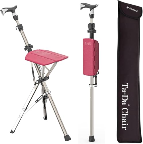 Image of Ta-Da Chair Series 1 Pro, Portable Trekking Hiking Pole, Folding Walking Stick with Seat, Walking Cane with Chair, Foldable Chair, Lightweight Aluminum, Easy Carry and Storage, Anti-Slip
