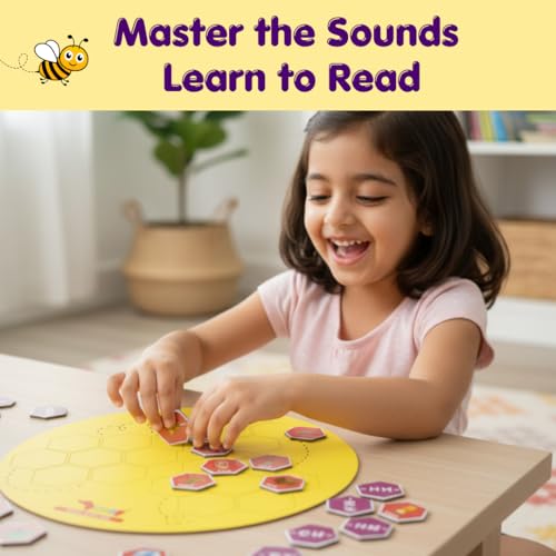 Image of CocoMoco Kids Spell Buzz Phonics Game Level 1 and 2, Learn to Read, 4-6 Year Old Boys and Girls | Word Spelling & Phonics Board Game | Educational Learning Toy, Birthday Return Gift for Kids
