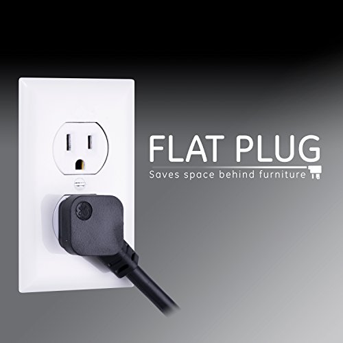 GE, Black, Power Strip Surge Protector, Charger, 4 Outlets, 2 USB Ports, Fast Charge, Flat Plug, Long Cord, 3ft, 37053, 3 Ft