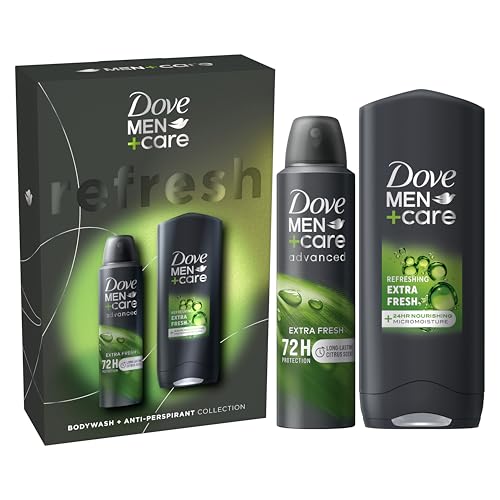 Dove Men+Care Extra Fresh Duo 3-in-1 Hair, Face, Body Wash & Antiperspirant Gift Set perfect gifts for men 2 piece