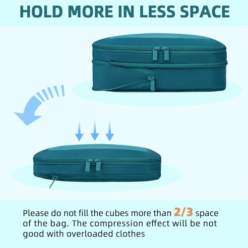 Image of BAGAIL 4 Set /6 Set /8 Set Compression Packing Cubes Travel Accessories Expandable Packing Organizers (Square Mesh, 06-Teal)