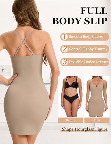 JOYSHAPER Body Shaper for Women V Neck Full Slips for Under Dress Adjustable Spaghetti Strap3