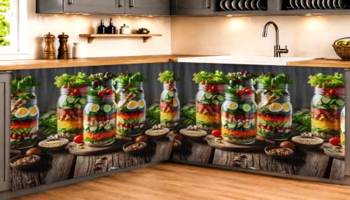 Image of Under Sink & Counter Curtain for Modular Kitchen - Printed Fabric Rod Pocket Hanging Skirt, Washable Under-Counter Cover, Pack of 2 Panels (Each Panel: 150 x 70 cm) (Jaar)