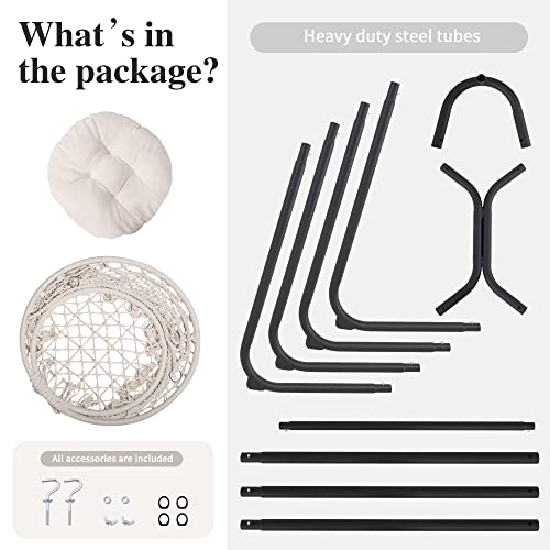 Suncreat Patio Swing Chair With Stand And Cushion, Heavy Duty Hanging Chair With Stand For Bedroom, 330 Lbs Capacity, Patent Pending, Beige #TOP5