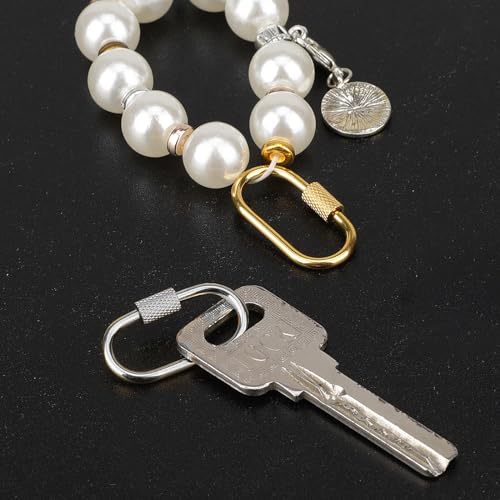 Salbsever 564169_2_EV9PBKYF 2 Pcs Gold Carabiner Clip Brass Key Ring Gold Screw Lock Clip Key Ring Chain Small Locking Carabiner Oval Lock Key Clasps Simple Brass Keychain Holder Clasp Metal Keychain Clip Hook thumb #4