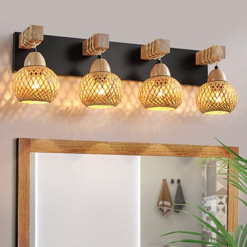 4-Light-Bathroom-Vanity-Light-FixturesRustic-Style-Farmhouse-Wood-Bathroom-Wall-Sconce-HandmadeBamboo-Woven-Boho-Wicker-Basket-Lamp-ShadeSuitable-for-Bedroom-Hallway-and-Living-Room 4 Light Bathroom Vanity Light FixturesRustic Style Farmhouse Wood Bathroom Wall Sconce HandmadeBamboo Woven Boho Wicker Basket Lamp ShadeSuitable for Bedroom Hallway and Living Room