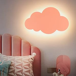 HORKEY – Lampada da parete a forma di nuvola, per interni ed esterni, lampada da parete a LED, lampada da parete per bambini, paralume in acrilico con luci LED integrate, colore caldo, rosa