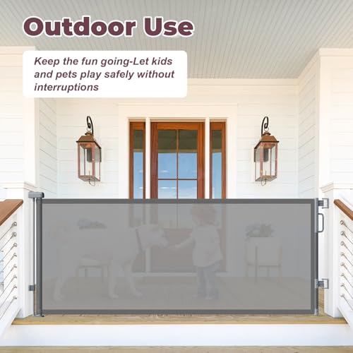 Image of 76 inch Retractable Baby Gates Extra Wide, Mesh Long Dog Gate for Deck | Indoor Outdoor Stair Gate for Wide Openings Doorways Hallways Porch, Child Pet Safety Essentials for Home, Grey
