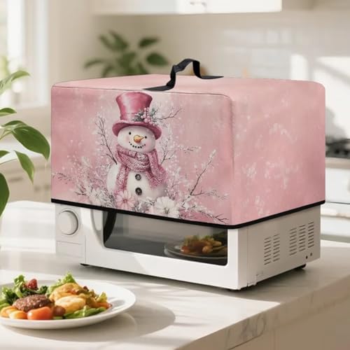 Image of Christmas Convection Oven Cover, Holiday Decor Dust Proof Smart Microwave Oven Protector for Countertop Decorations, S, 18.25 x 14.5 x 11 Inches, Snowman Flower Pink