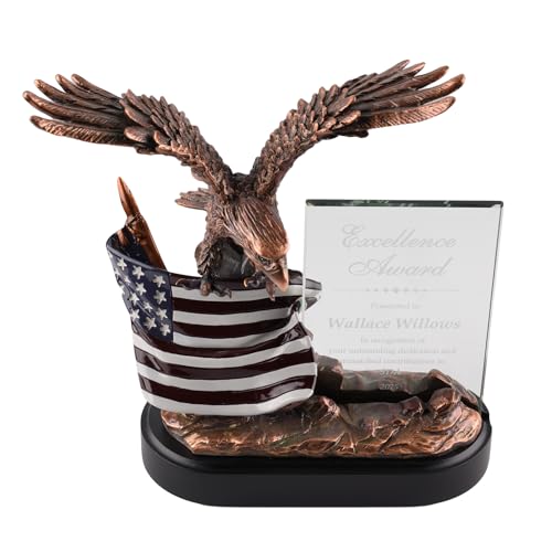 Same Day Awards Eagle Trophy Award with 4x6 Engraved Glass 10 Inches– Customizable Patriotic Recognition Gift – Personalized Award for Military Police Firefighter Corporate Achievement