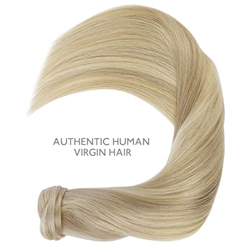 Image of WENNALIFE Ponytail Hair Extension, 14 Inch 80g Light Blonde Highlighted Golden Blonde Ponytail Extension Human Hair Clip in Wrap Around Remy Human Hair Extension Hairpieces