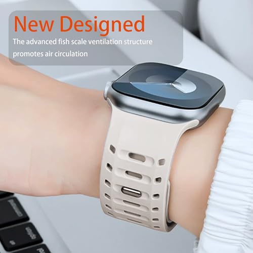 Lamshaw Compatible with Pixel Watch 4 45mm bands, New Sport Breathable Silicone Replacement Strap Watchband Compatible with Pixel Watch 4, 3 45mm, 3XL Smartwatch (Starlight, for pixel 45mm) by Lamshaw - Used condition - Image 6