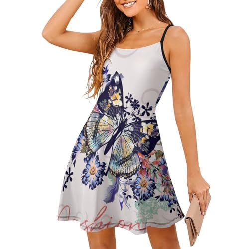 Robe d'été à bretelles spaghetti pour femme avec jupe courte motif papillon et robe de plage