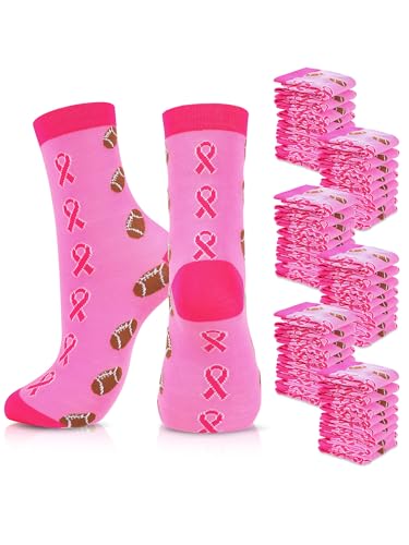 Leorate 24 Pairs Breast Cancer Awareness Pink Ribbon Socks,