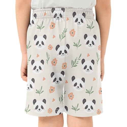 Cute Panda Bear Flower Boys Active Basketball Shorts Lightweight Summer Sports Shorts with Pockets for Kids3