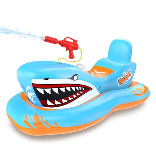 Wingyz Flotador De Piscina Inflable Para Niños Con Pistola De Agua Integrada, Flotador De Piscina Con Forma De Tiburón, Para Niños Y Niñas De 3 A 12 Años, Uso Para Playa De Verano