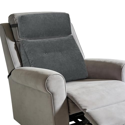 TANYOO Lumbar Support Pillow for Recliner Chair with Headrest, Dual-Layer Large Back Pillow for Deep Couch & Sofa, Memory Foam Lower Back Support Cushion Set for Sciatica Relief Dark Grey